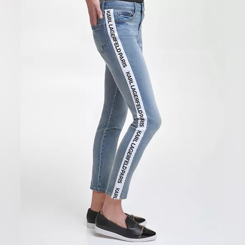 Karl Lagerfeld Light Blue Denim Jeans with White Logo Side Tape